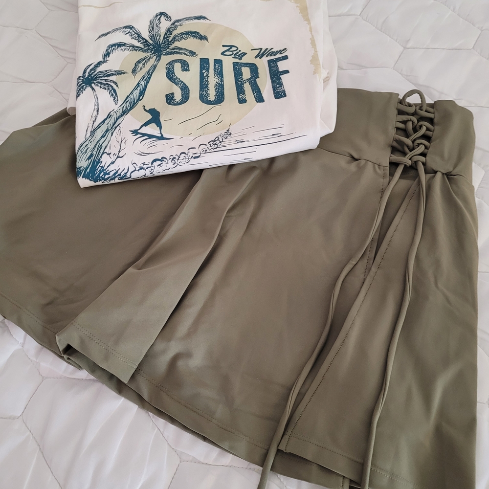Olive Green Lace-Up Skort with Surf Tee